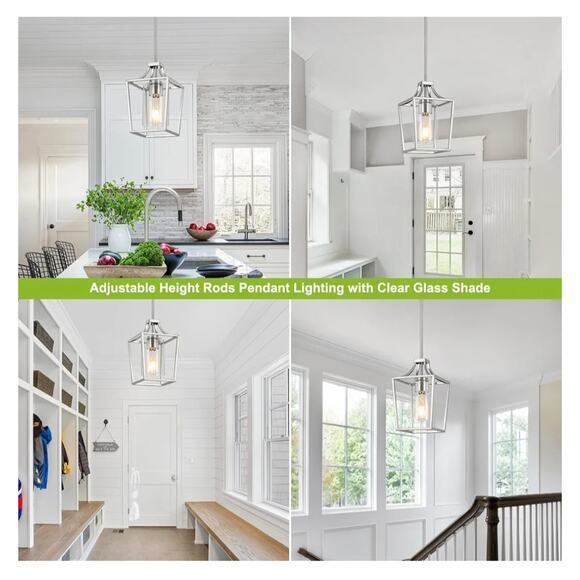 Brushed Nickel Lantern Pendant Light – Adjustable Height, - Picture 5 of 9